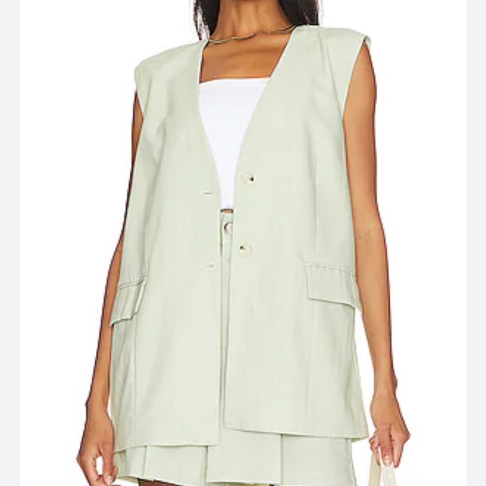 NWOT Weworewhat light green vest, button front, pockets.